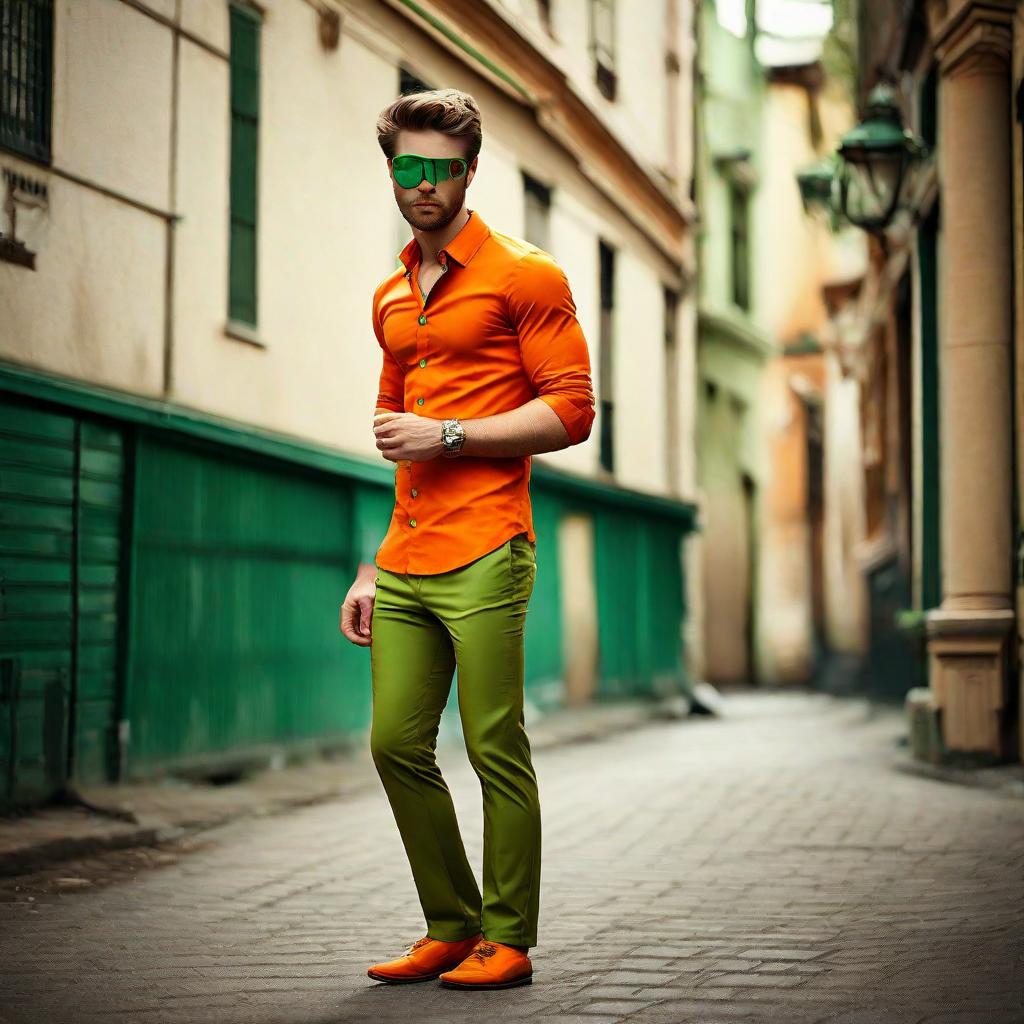 Orange Shirt with Green Pants